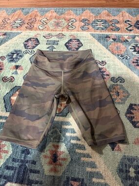 Yelete Olive & Brown Camo High-Rise Biker Shorts